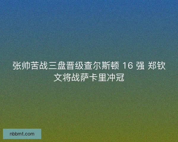 张帅苦战三盘晋级查尔斯顿 16 强 郑钦文将战萨卡里冲冠